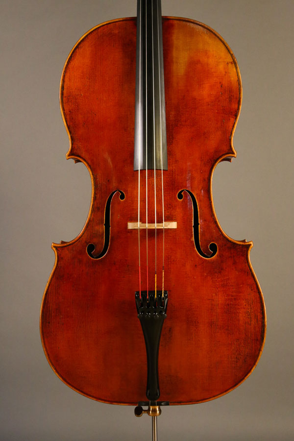 Cello, modelled after a cello by M. Goffriller. Ian McWilliams, 2021. Crawford Instruments