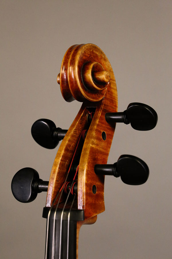 Cello, modelled after a cello by M. Goffriller. Ian McWilliams, 2021. Crawford Instruments